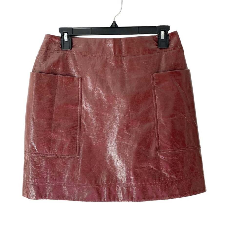 Maeve Anthropologie Faux Leather Vinyl Look Wine Burgundy Mini Skirt NWOT size 6 - Picture 4 of 10